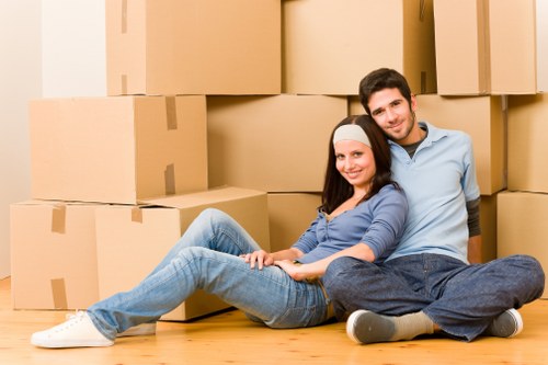 Packed boxes and furniture ready for temporary storage in Haroldpark